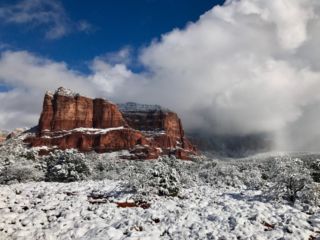 Sedona Arizona red rocks covered in snow