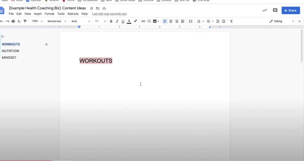 Google Docs example of content inspiration doc | How to Create a Strategic Content Calendar