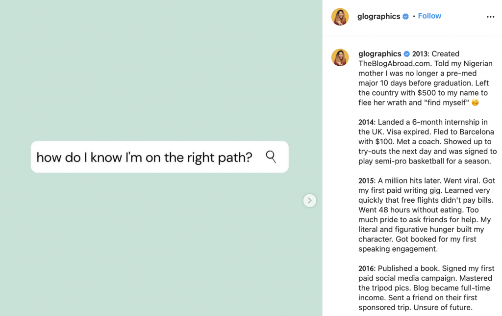glographics instagram Value over Aesthetics posts example