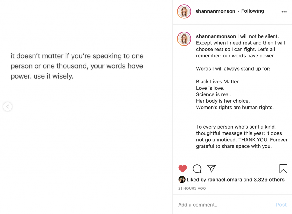 Example post from Shannan Monson