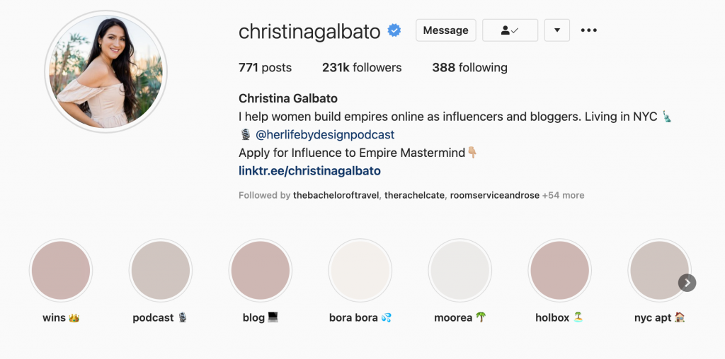 Instagram story highlights example Story highlights example on Christina's IG profile | How to Use Instagram Features to Grow Your Account