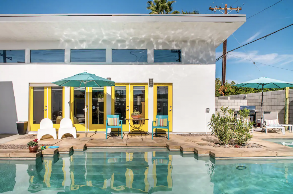 Yellow and blue palm springs airbnb exterior Yellow and blue palm springs airbnb exterior